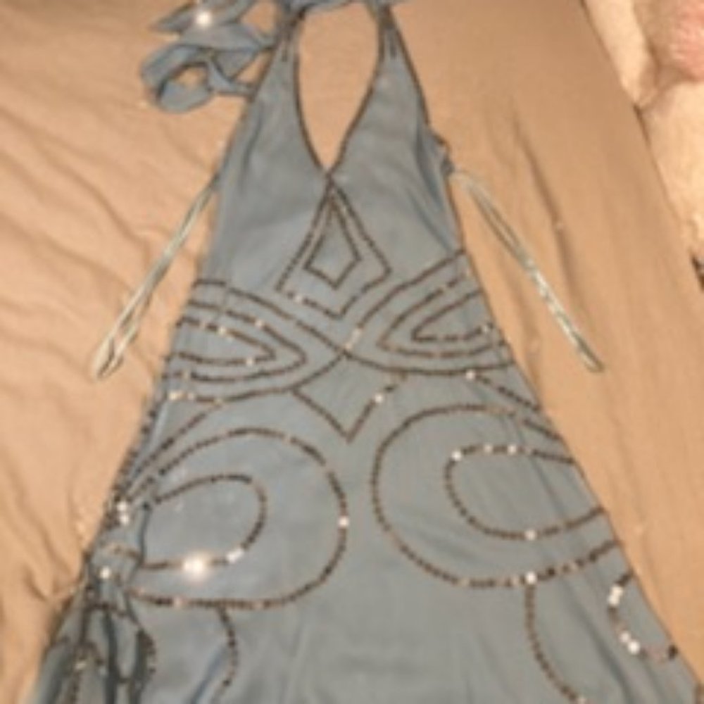 Marc Jacobs blue silk silver sequin halter dress